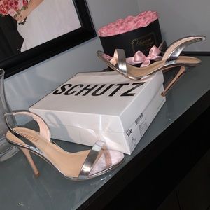 Silver Schutz Slingback Heeled Sandals